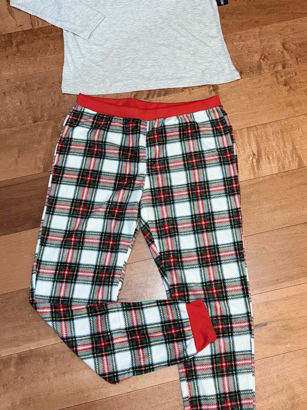 Women’s Plaid Fleece Pajama Pants with Red Waistband - Brand: